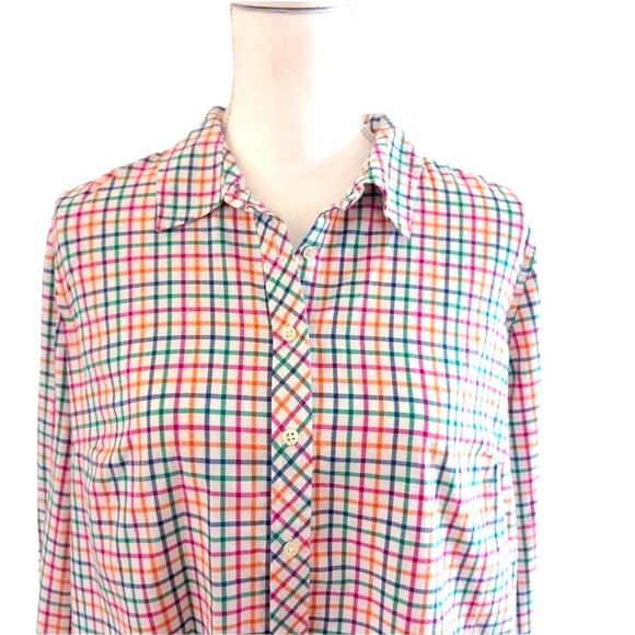 Talbots brushed cotton multicolor window pane plaid button up sz L - Picture 4 of 7